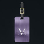 Etiqueta Para Maletas Girly Violet Cepillado Metalizado Script Monograma<br><div class="desc">Etiqueta de bolsa Metalizado con un monograma con una luz violeta crujiente</div>