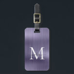 Etiqueta Para Maletas Girly Violet Cepillado Metalizado Script Monograma<br><div class="desc">Etiqueta de bolsa Metalizado con un monograma con una luz violeta crujiente</div>