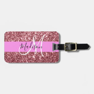 Etiqueta Para Maletas Glam Blush Rosa Oro Glitter Brillo Monograma