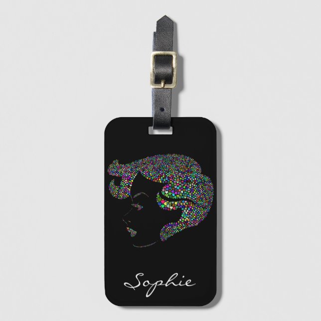 Etiqueta Para Maletas Glam chica con corazones (Anverso vertical)