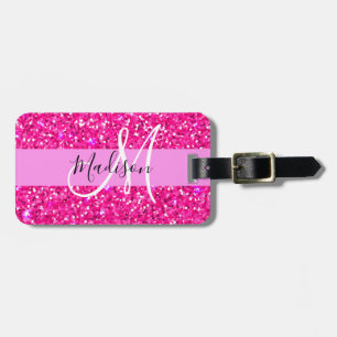 Etiqueta Para Maletas Glam Girly Purpurina rosado caliente Sparkles Nomb