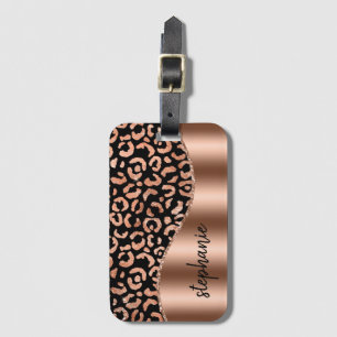 Etiqueta Para Maletas Glam Leopard Spots Rosa Gold Black Metallic Name