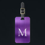 Etiqueta Para Maletas Glam Monograma de guion Metalizado cepillado morad<br><div class="desc">Etiqueta de la bolsa Metalizado monograma de color morado oscuro y moderno</div>