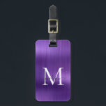 Etiqueta Para Maletas Glam Monograma de guion Metalizado cepillado morad<br><div class="desc">Etiqueta de la bolsa Metalizado monograma de color morado oscuro y moderno</div>