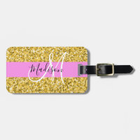 Glam Pink and Gold Purpurina Sparkles Monograma No
