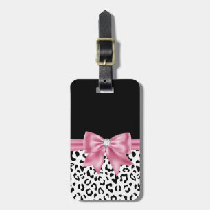 Etiqueta Para Maletas Glam Pink Bow Diamond Black Snow Leopard