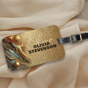 Etiqueta Para Maletas Glam Purpurina Golden Swirls de lujo