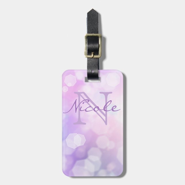 Etiqueta Para Maletas Glamoroso morado esparkle Bokeh - Monogramado (Frente Vertical)