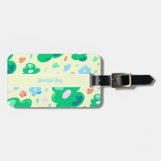 Etiqueta Para Maletas Glitch Verde con Toque de Flor de Jalea Amarilla