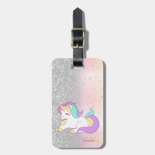 Etiqueta Para Maletas Glitter Bokeh elegante, Unicornio, Estrellas