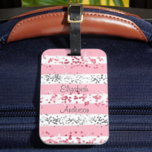 Etiqueta Para Maletas Glitter plateado gris blanco rosa personalizado