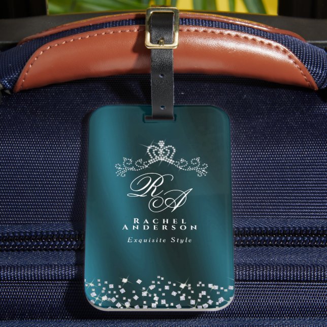 Etiqueta Para Maletas Glittering Crown Monograma Green (Anverso In situ 2)