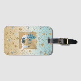 Etiqueta Para Maletas Glitzy Aqua Mermaid Blue Gold Sparkle Purpurina
