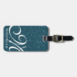 Etiqueta Para Maletas Glitzy Blue Script monogramado