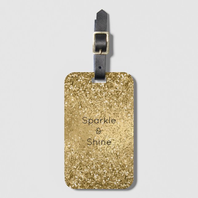 Etiqueta Para Maletas Glitzy Gold Glam Purpurina Sparkle      (Anverso vertical)