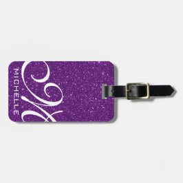 Etiqueta Para Maletas Glitzy Purple Script Monogramado