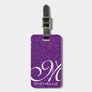 Etiqueta Para Maletas Glitzy Purple Script Monogramado