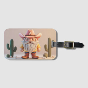 Etiqueta Para Maletas Gnomo vaquero 3D estilizado en desierto