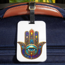 Etiqueta Para Maletas Gold Colorful Hamsa Turquoise Sapphire Third Eye 