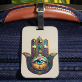 Etiqueta Para Maletas Gold Violet Teal Hamsa w/ Turquoise Third Eye