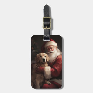 Etiqueta Para Maletas Golden Retriever Con Navidades De Santa Clause