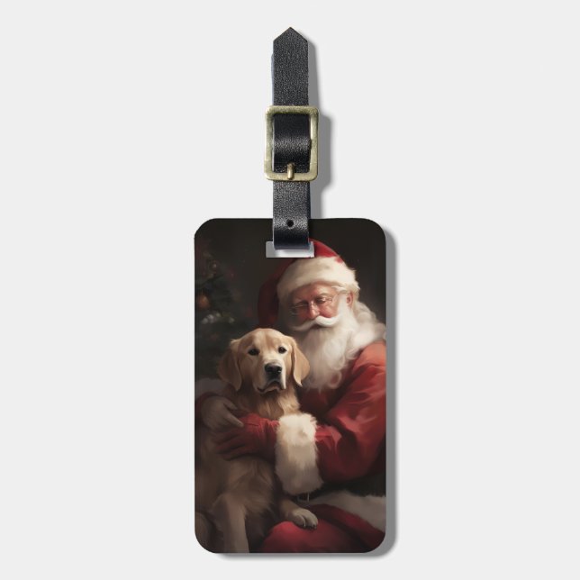 Etiqueta Para Maletas Golden Retriever Con Navidades De Santa Clause (Frente Vertical)