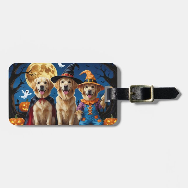 Etiqueta Para Maletas Golden Retriever Dogs Pumpkin Halloween Funny (Frente Horizontal)