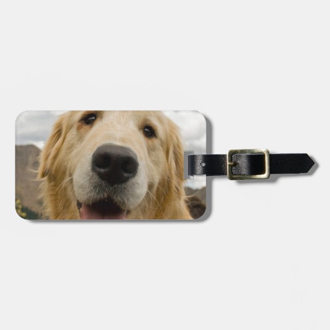 Etiqueta Para Maletas Golden retriever feliz (Frente Horizontal)