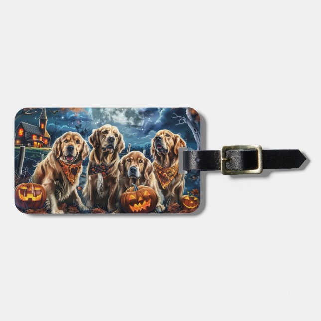Etiqueta Para Maletas Golden Retriever Halloween Spooky (Frente Horizontal)