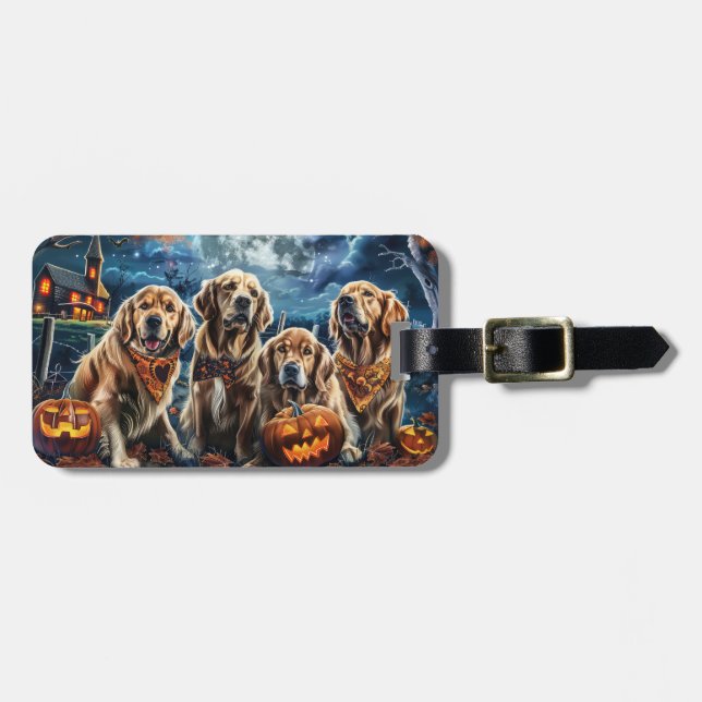 Etiqueta Para Maletas Golden Retriever Halloween Spooky (Frente Horizontal)