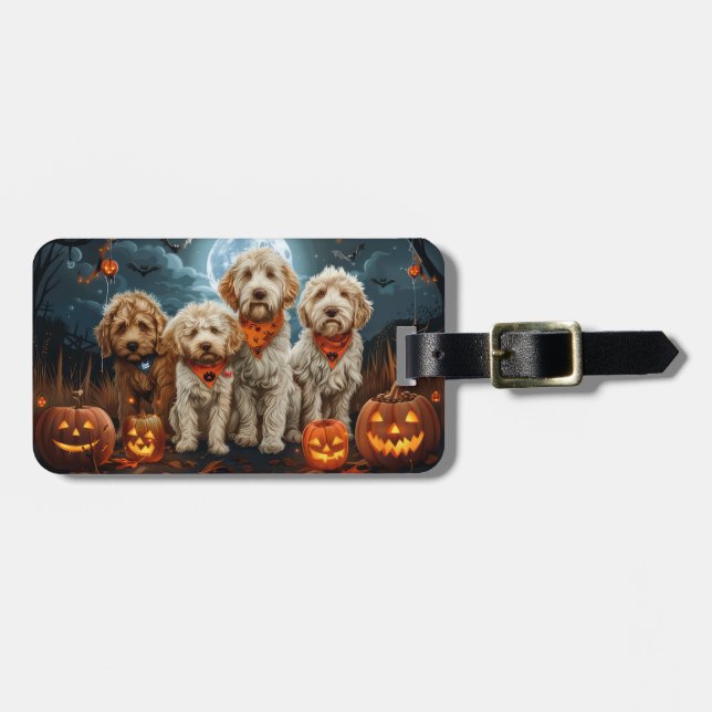 Etiqueta Para Maletas Goldendoodle Halloween Spooky (Frente Horizontal)