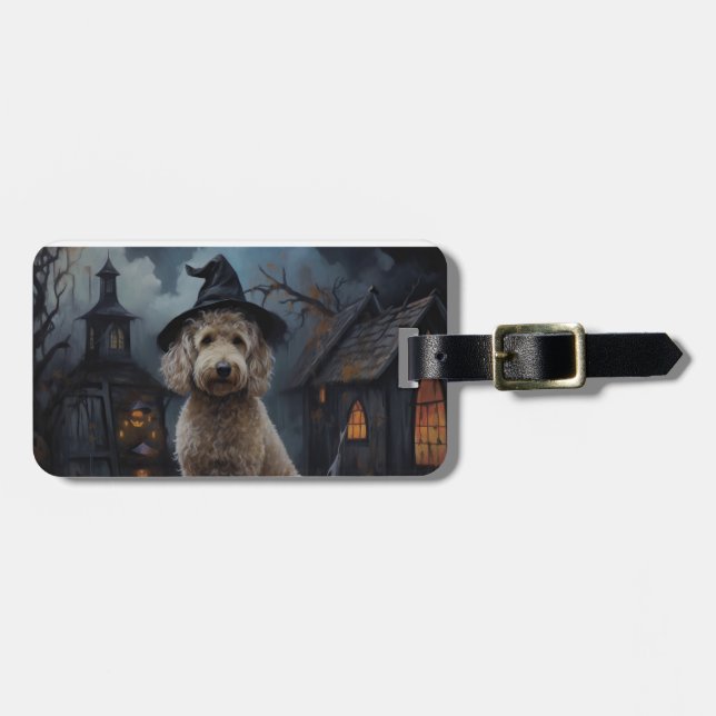 Etiqueta Para Maletas Goldendoodle Pumpkins Halloween Scary (Frente Horizontal)