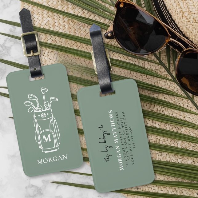 Etiqueta Para Maletas Golf Verde Monograma (Monogram Green Golf Luggage Tag)