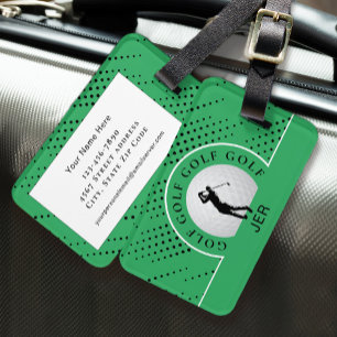 Etiqueta Para Maletas Golf Viaje Golfista Hombre Silueta Verde Negro