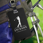Etiqueta Para Maletas Golfer de Monograma Personalizado Negro<br><div class="desc">Este diseño cuenta con un balancín de golf en un club y tiene dos campos de texto que se pueden usar para personalizarlo,  tal vez con un nombre y un equipo de golf o club.</div>