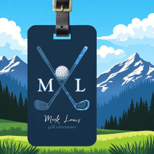 Etiqueta Para Maletas Golfer Monogramado DeepBlue Personalizado