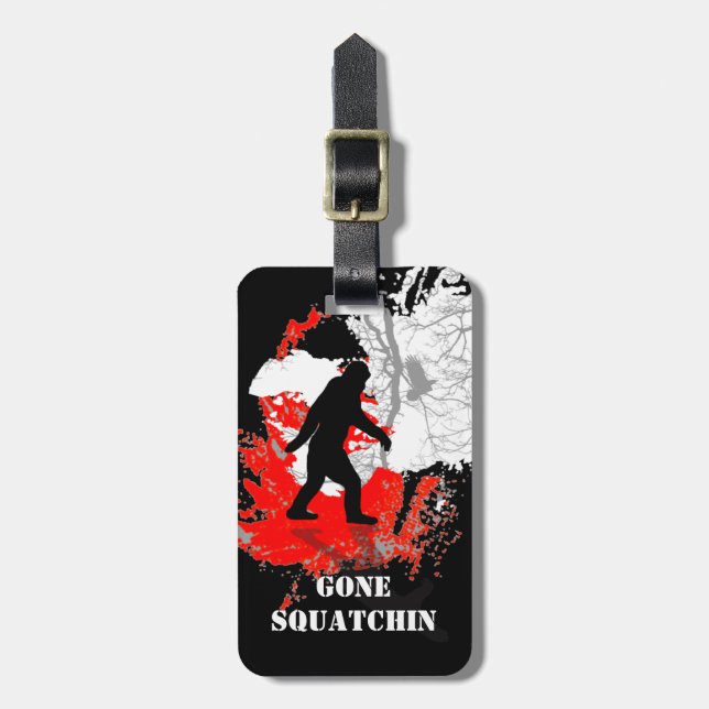 Etiqueta Para Maletas Gone Squatchin, pie negro (Frente Vertical)