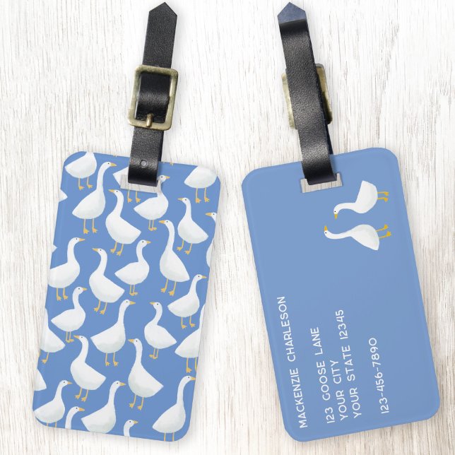 Etiqueta Para Maletas Goose Bird Pattern Blue (Goose luggage tag for geese and poultry lovers)