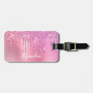 Etiqueta Para Maletas Gorgoso oro rosa rosa y goteo de purpurina morado