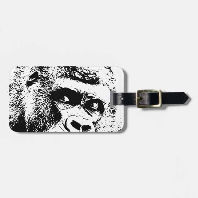 Etiqueta Para Maletas Gorilla de arte pop blanco negro (Frente Horizontal)
