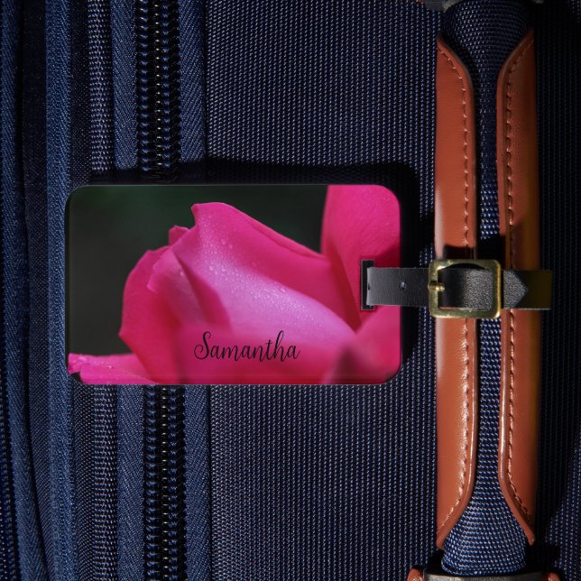 Etiqueta Para Maletas Gotas De Lluvia En Rosebud Rojo Personalizado (Anverso In situ 4)