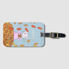 Etiqueta Para Maletas Graceful Autumn Cat with Leaves Luggage Tag