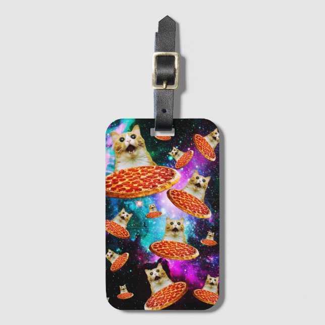 Etiqueta Para Maletas Gracioso gato de pizza espacial  (Anverso vertical)