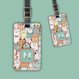 Etiqueta Para Maletas Gracioso Nombre Del Pastel De Gato En Monograma