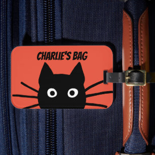 Etiqueta Para Maletas Gracioso Peeking Black Cat Your Text Personalizado