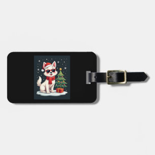 Etiqueta Para Maletas Gracioso perro de gafas de sol festivo con árbol d