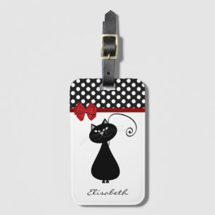 Etiqueta Para Maletas Gracioso trendy lindo gato blanco monograma polka 