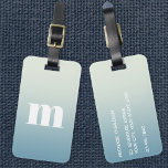 Etiqueta Para Maletas Gradiente azul inicial monograma moderno<br><div class="desc">Moderna tipografía de funda inferior diseño minimalista monograma inicial que se puede cambiar para personalizar,  junto con los detalles al revés. Blanco sobre un fondo de degradado verde azulado.</div>