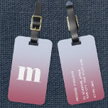 Etiqueta Para Maletas Gradiente azul rosado inicial monograma moderno<br><div class="desc">Moderna tipografía de funda inferior diseño minimalista monograma inicial que se puede cambiar para personalizar,  junto con los detalles al revés. Blanco sobre un fondo rosa a azul pálido.</div>