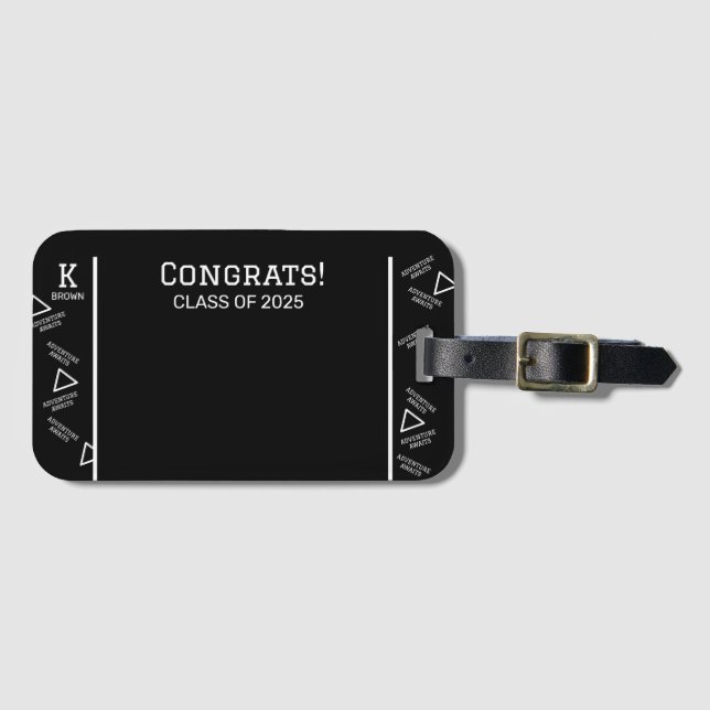 Etiqueta Para Maletas Graduación de Personalizados blancos y negros (Anverso horizontal)